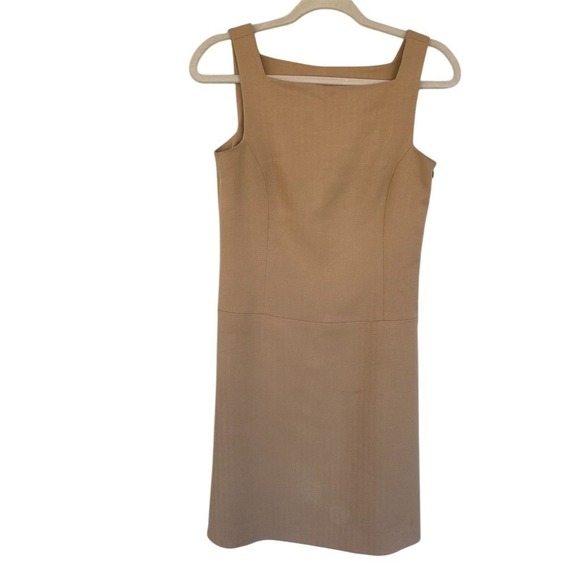 BCBG Max Azria Beige Sheath Dress Square Neck Sleeveless Business USA Made - Picture 6 of 10